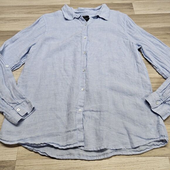 Tahari Womens Light Blue Linen Button Up Blouse Size XL Longsleeve - Picture 2 of 9